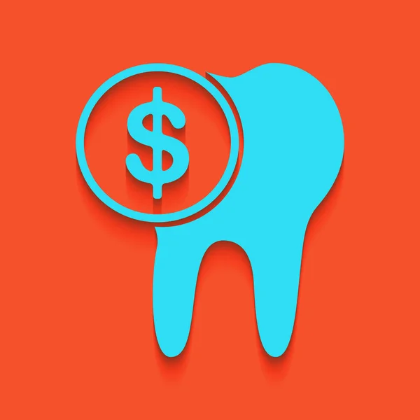 El costo del signo de tratamiento dental. Vector. Icono azul con sombra suave sobre fondo flamenco . — Vector de stock