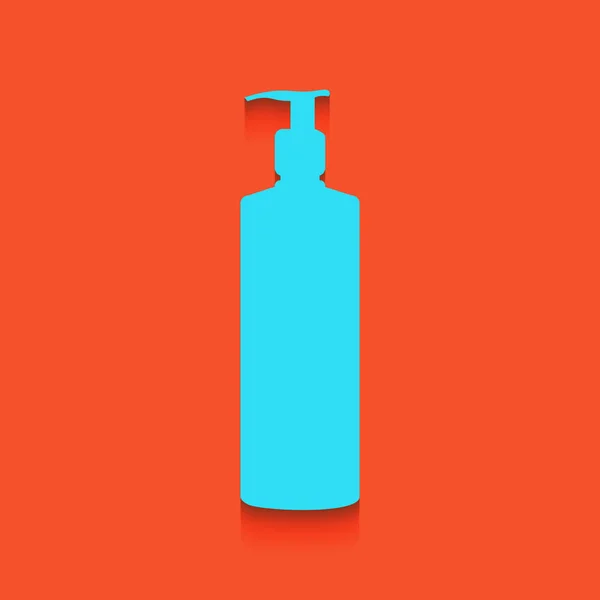 Gel, Foam Or Liquid Soap. Dispenser Pump Plastic Bottle silhouette. Vektor. Ikon biru dengan bayangan lembut diletakkan di atas latar belakang flamingo . - Stok Vektor