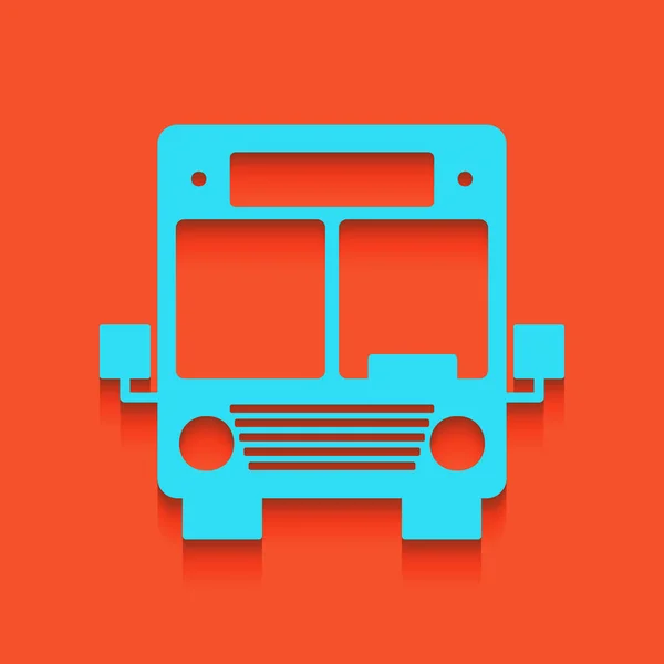 Иллюстрация автобуса. Вектор. Синий значок с мягкой тенью на фоне фламинго . — стоковый вектор