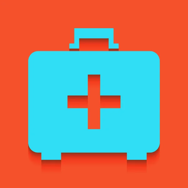 Signe médical de la boîte de premiers soins. Vecteur. Icône bleue avec ombre douce posée sur fond de flamant rose . — Image vectorielle