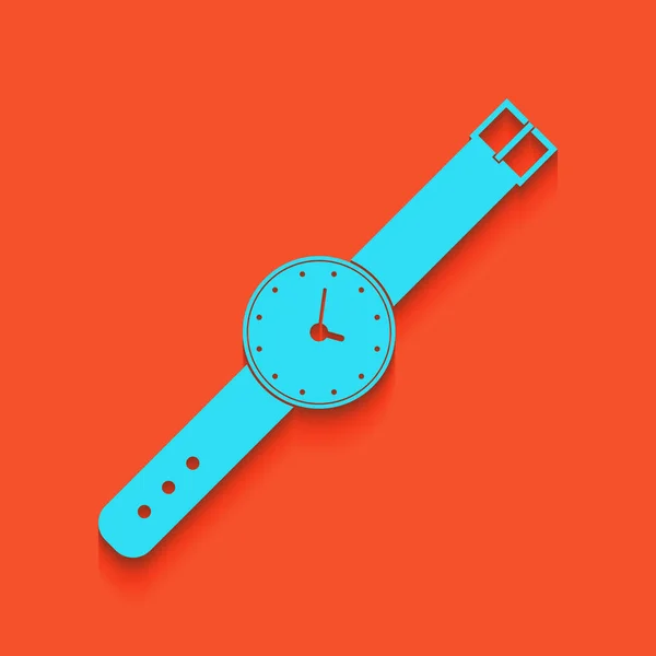 Signo de reloj ilustración. Vector. Icono azul con sombra suave sobre fondo flamenco . — Archivo Imágenes Vectoriales