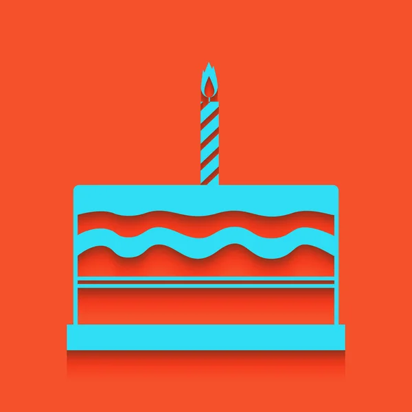 Знак дня рождения торта. Вектор. Синий значок с мягкой тенью на фоне фламинго . — стоковый вектор