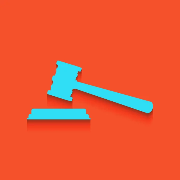 Justice hammer sign. Vector. Blue icon with soft shadow putted down on flamingo background. — Stock Vector
