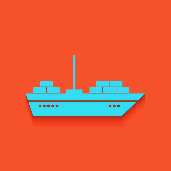 Schip teken illustratie. Vector. Blauwe pictogram met zachte schaduw putted neer op flamingo achtergrond. — Stockvector