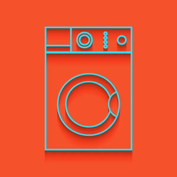 Washing machine sign. Vector. Blue icon with soft shadow putted down on flamingo background. — Stock Vector