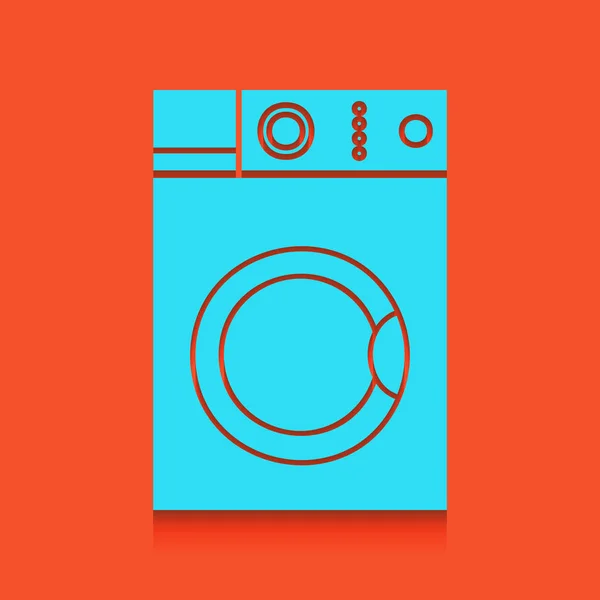 Wasmachine teken. Vector. Blauwe pictogram met zachte schaduw putted neer op flamingo achtergrond. — Stockvector