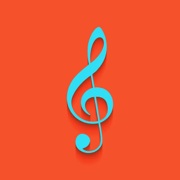 Señal de clave de violín musical. G-clave. Una clave triple. Vector. Icono azul con sombra suave sobre fondo flamenco . — Archivo Imágenes Vectoriales