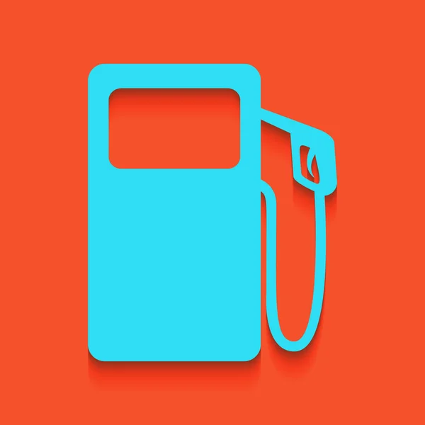 Gas pomp teken. Vector. Blauwe pictogram met zachte schaduw putted neer op flamingo achtergrond. — Stockvector