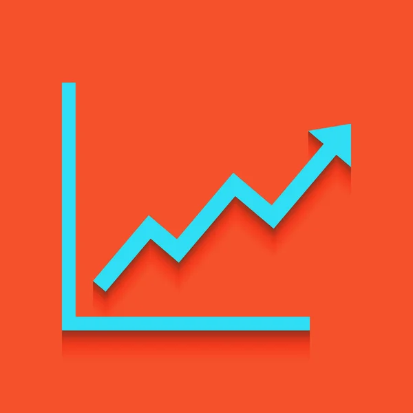 Groeiende bars grafisch teken. Vector. Blauwe pictogram met zachte schaduw putted neer op flamingo achtergrond. — Stockvector