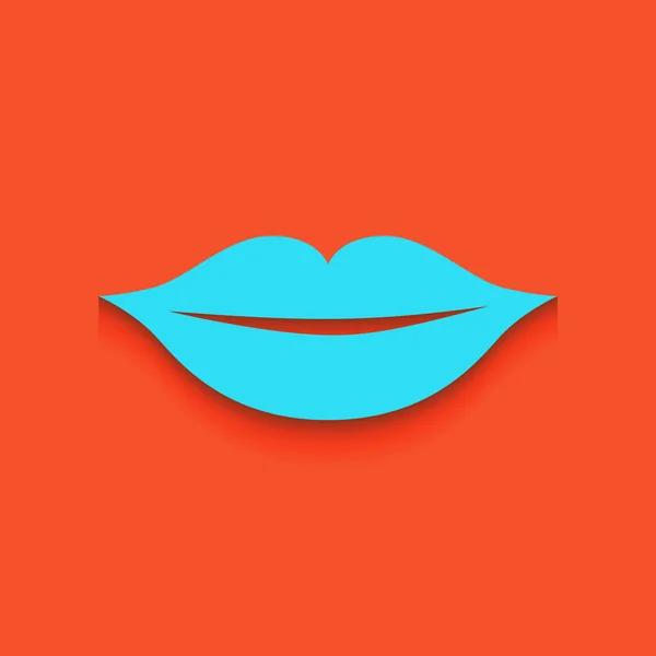 Ilustración de signos de labios. Vector. Icono azul con sombra suave sobre fondo flamenco . — Vector de stock