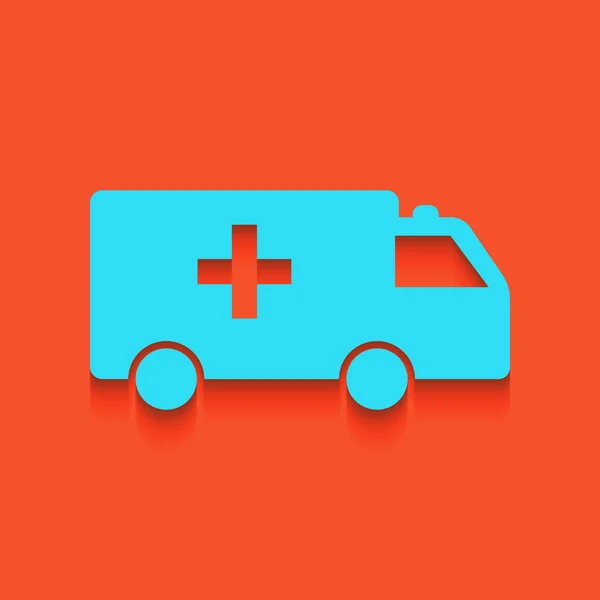 Illustration de signe d'ambulance. Vecteur. Icône bleue avec ombre douce posée sur fond de flamant rose . — Image vectorielle