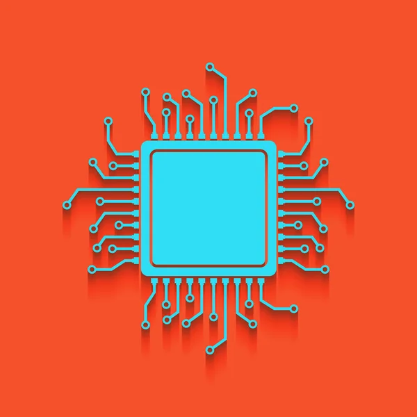 CPU mikroprocessor illustration. Vektor. Blå symbol med mjuk skugga putted ner på flamingo bakgrund. — Stock vektor