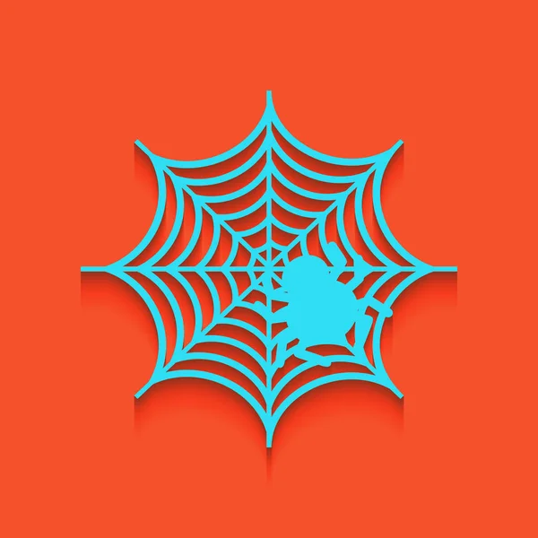 Павук на веб-ілюстрації. Вектор. Блакитна іконка з м'якою тіні, покладена на фоні фламінго . — стоковий вектор