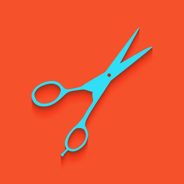 Hair cutting scissors sign. Vector. Blue icon with soft shadow putted down on flamingo background. — Stock Vector