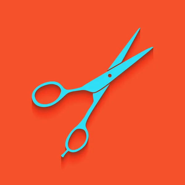 Hair cutting scissors sign. Vector. Blue icon with soft shadow putted down on flamingo background. — Stock Vector