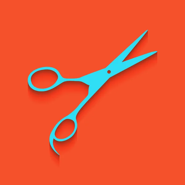 Sinal de tesoura para cortar cabelo. Vector. Ícone azul com sombra suave colocada no fundo flamingo . —  Vetores de Stock