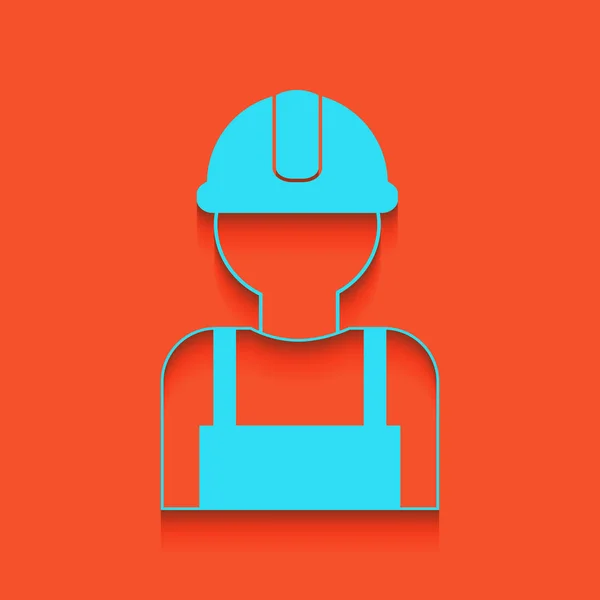 Signo de trabajador. Vector. Icono azul con sombra suave sobre fondo flamenco . — Vector de stock