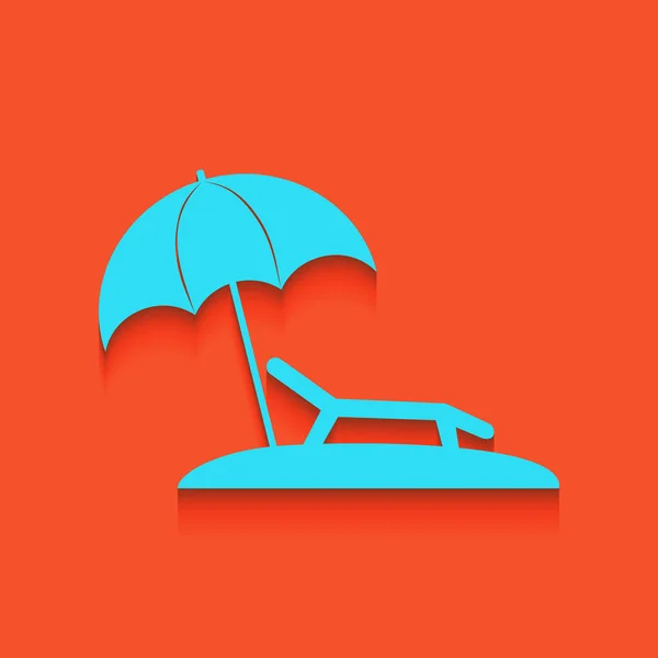 Trópusi üdülőhely strandjától. Szolárium szék jele. Vektor. Kék ikon-val lágy árnyék lábszárvédő le a flamingó háttér. — Stock Vector