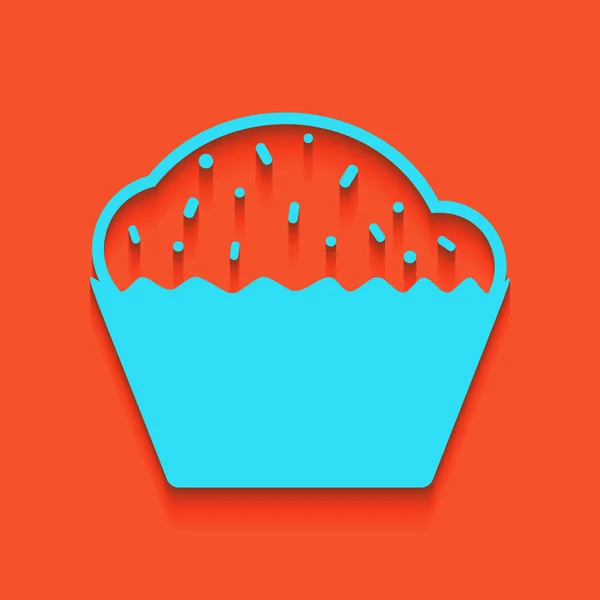 Cupcake-Zeichen. Vektor. blaues Symbol mit weichem Schatten auf Flamingo-Hintergrund. — Stockvektor