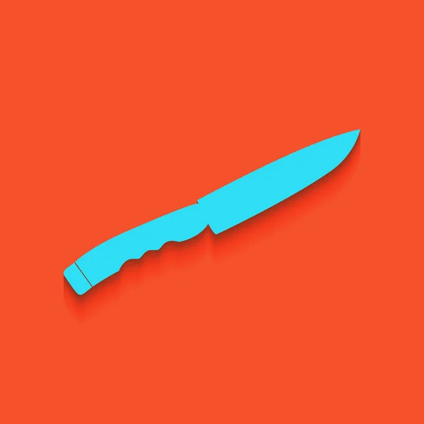 Kniv-tecknet. Vektor. Blå symbol med mjuk skugga putted ner på flamingo bakgrund. — Stock vektor