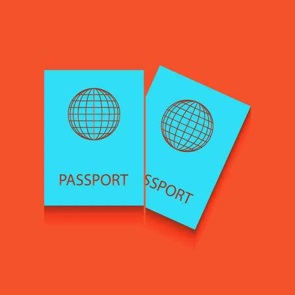 두 개의 여권 서명 그림. 벡터입니다. 부드러운 그림자 홍학 배경 아래 반짝반짝 블루 아이콘. — 스톡 벡터