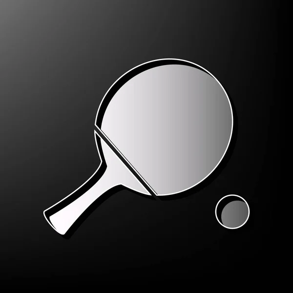 Tischtennispaddel mit Ball. Vektor. graues 3D-Icon auf schwarzem Hintergrund. — Stockvektor