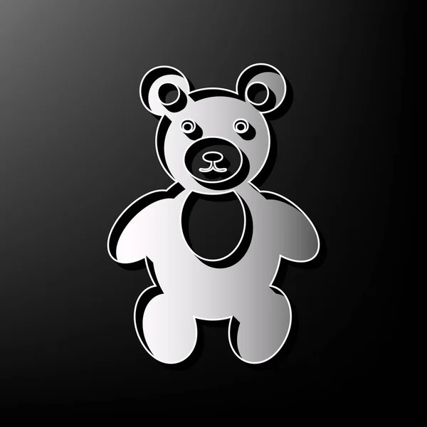 Teddybär Zeichen Illustration. Vektor. graues 3D-Icon auf schwarzem Hintergrund. — Stockvektor