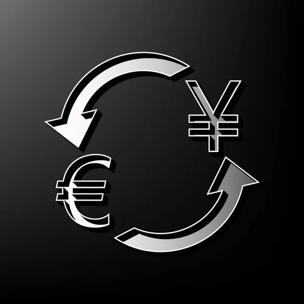 Обмін валют. Євро і Японії ієн. Вектор. Сірий 3d друкованих значок на чорному фоні. — стоковий вектор