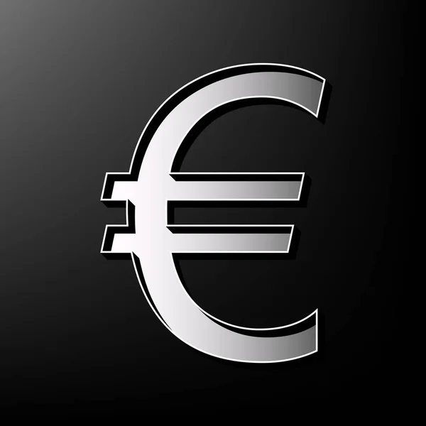 Assinatura Euro. Vector. ícone impresso cinzento 3d no fundo preto . — Vetor de Stock