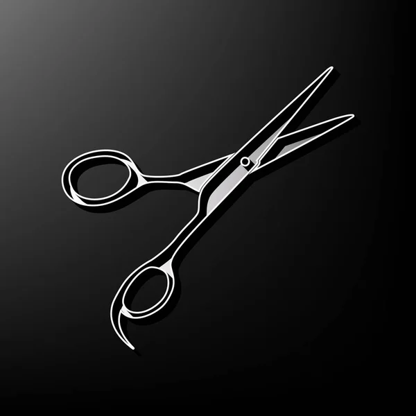 Sinal de tesoura para cortar cabelo. Vector. ícone impresso cinzento 3d no fundo preto . —  Vetores de Stock