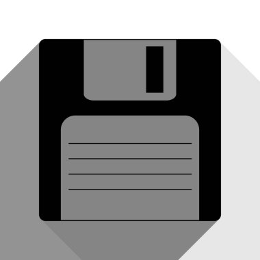 Disket işareti. Vektör. İki düz gri gölgeler beyaz arka planda siyah simgesi.