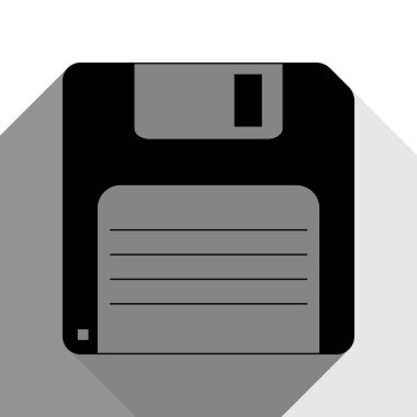 Disket işareti. Vektör. İki düz gri gölgeler beyaz arka planda siyah simgesi.