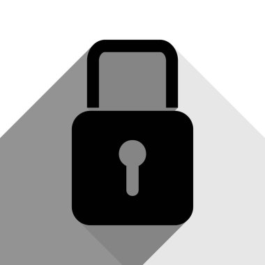 Kilit işareti illüstrasyon. Vektör. İki düz gri gölgeler beyaz arka planda siyah simgesi.