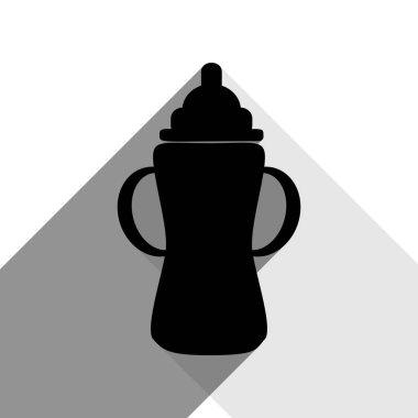 Bebek şişe işareti. Vektör. İki düz gri gölgeler beyaz arka planda siyah simgesi.