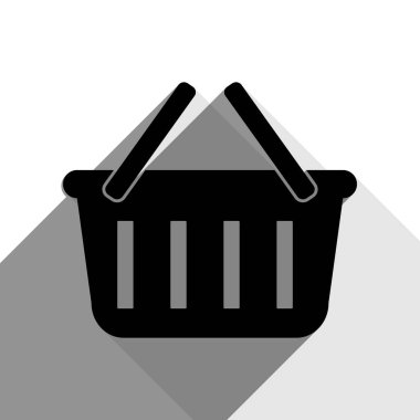 Alışveriş sepeti işareti. Vektör. İki düz gri gölgeler beyaz arka planda siyah simgesi.