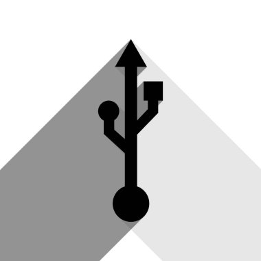 USB işareti illüstrasyon. Vektör. İki düz gri gölgeler beyaz arka planda siyah simgesi.