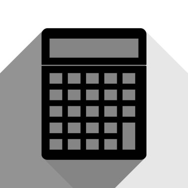 Hesap makinesi basit kayıt. Vektör. İki düz gri gölgeler beyaz arka planda siyah simgesi.