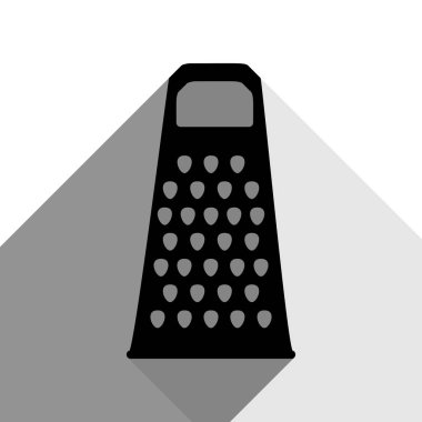 Peynir rende işareti. Vektör. İki düz gri gölgeler beyaz arka planda siyah simgesi.