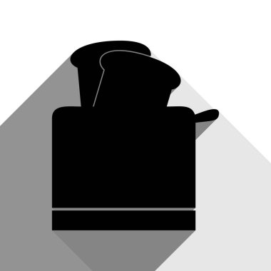 Ekmek kızartma makinesi basit kayıt. Vektör. İki düz gri gölgeler beyaz arka planda siyah simgesi.