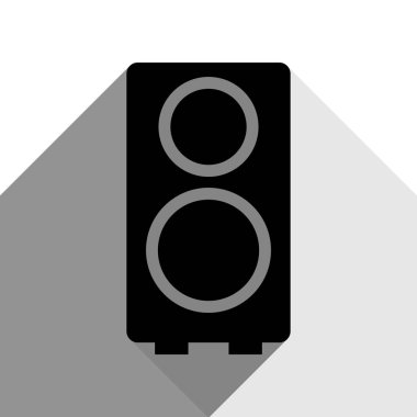 Hoparlör illüstrasyon işareti. Vektör. İki düz gri gölgeler beyaz arka planda siyah simgesi.