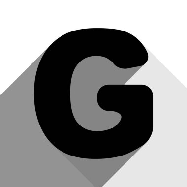 Harf G işareti şablon öğesi tasarım. Vektör. İki düz gri gölgeler beyaz arka planda siyah simgesi.