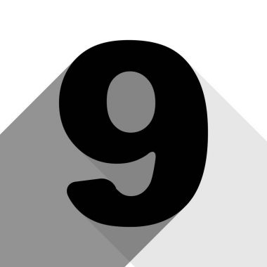 9 numara işareti tasarım şablonu öğesi. Vektör. İki düz gri gölgeler beyaz arka planda siyah simgesi.