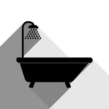 Küvet işareti. Vektör. İki düz gri gölgeler beyaz arka planda siyah simgesi.