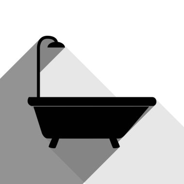 Küvet işareti. Vektör. İki düz gri gölgeler beyaz arka planda siyah simgesi.