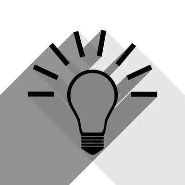 Işık lamba işareti. Vektör. İki düz gri gölgeler beyaz arka planda siyah simgesi.