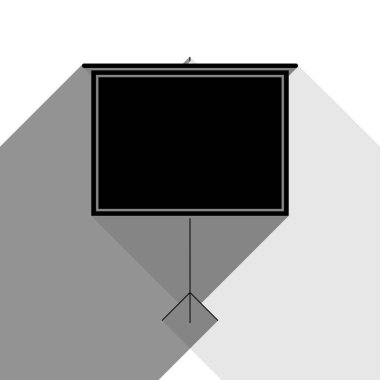 Boş projeksiyon perdesi. Vektör. İki düz gri gölgeler beyaz arka planda siyah simgesi.