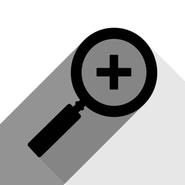 Yakınlaştırma işaretini illüstrasyon. Vektör. İki düz gri gölgeler beyaz arka planda siyah simgesi.