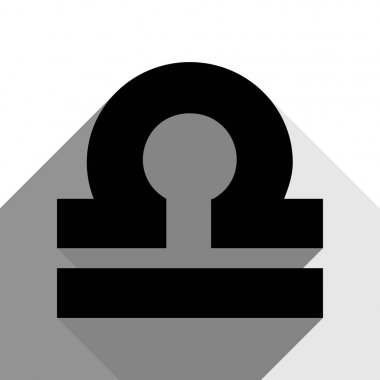 Terazi işareti illüstrasyon. Vektör. İki düz gri gölgeler beyaz arka planda siyah simgesi.