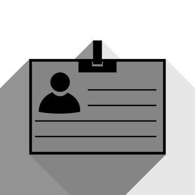 Kimlik kartı işareti. Vektör. İki düz gri gölgeler beyaz arka planda siyah simgesi.