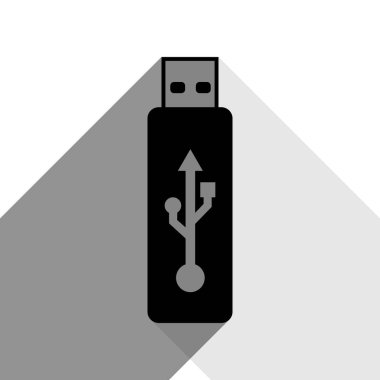 Vektör Usb birden parlamak götürmek işareti. Vektör. İki düz gri gölgeler beyaz arka planda siyah simgesi.
